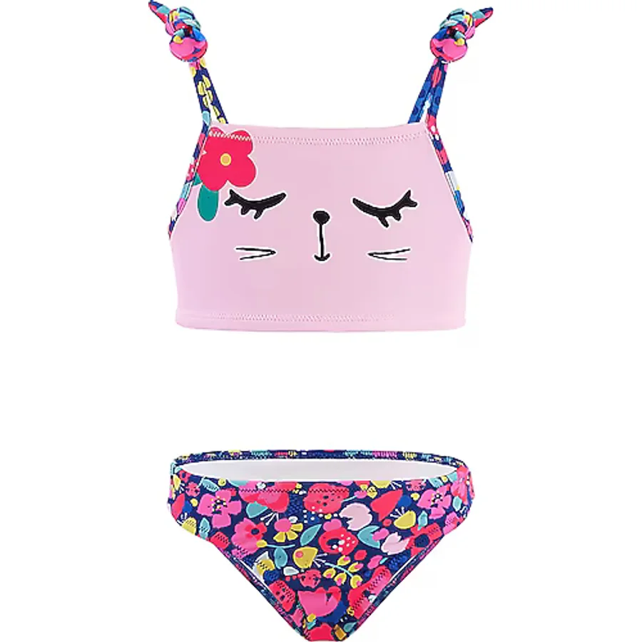 Çiçekli Kedi Kız Çocuk Bikini