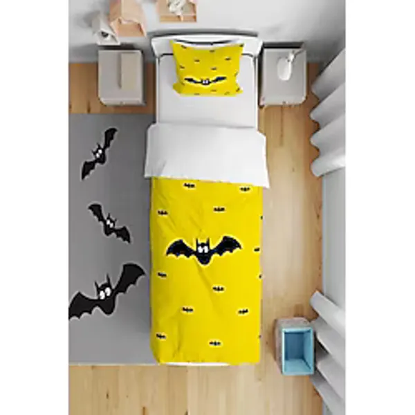 CİCİ ODAM Sarı Zemin, Siyah Yarasa Batman Motifli Çocuk Bebek Odası Nevresim Takımı