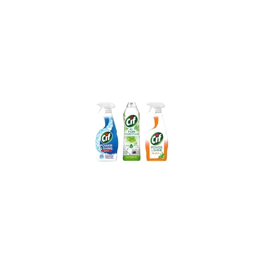 Cif Power Mutfak 750 ml + Power Shine Banyo 750 ml + 750 ml Jel Yüzey Temizleyici