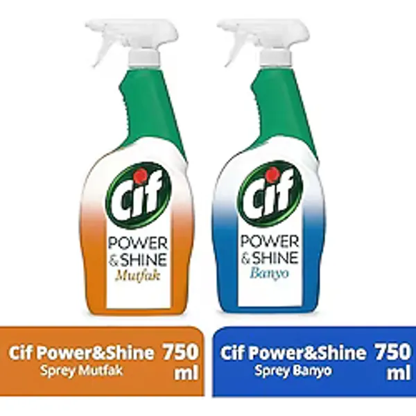 Cif Sprey Temizleyici Power & Shine Banyo 750 Ml+ Power & Shine Sprey Temizleyici Mutfak Yağ Çözü
