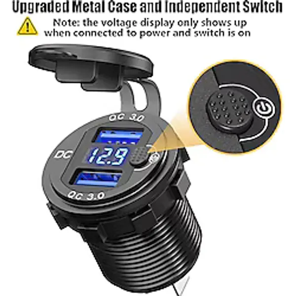 Çift Qc3.0 Voltmetre Ekran İle Usb Soket Cep Telefonu Şarj 18W Çıkış Soketi Kapalı Anahtarı Rv Karavan Araba Otomobil İçin -12 24V