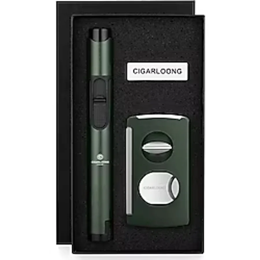 CİGARLOONG KESİCİ ,DELİCİ VE ÇAKMAKLI PURO SETİ GREEN