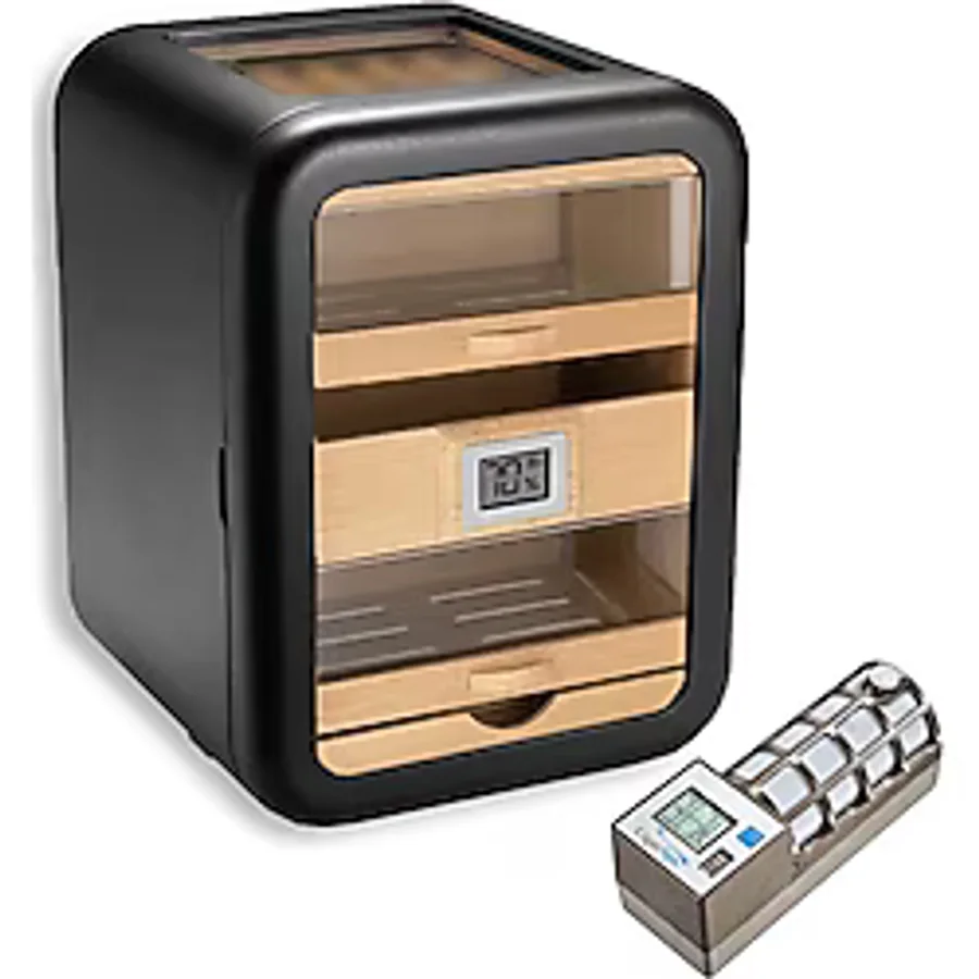 Cigarspa Elektronik Nemlendiricili Camlı 5 Çekmeceli Puro Kutusu Humidor Skylight Siyah