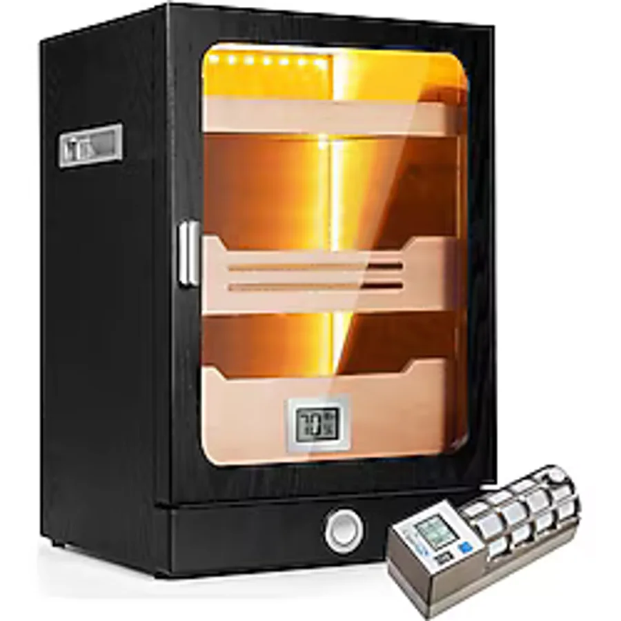 Cigarspa Elektronik Nemlendiricili Camlı Işıklı Puro Kutusu Humidor Siyah