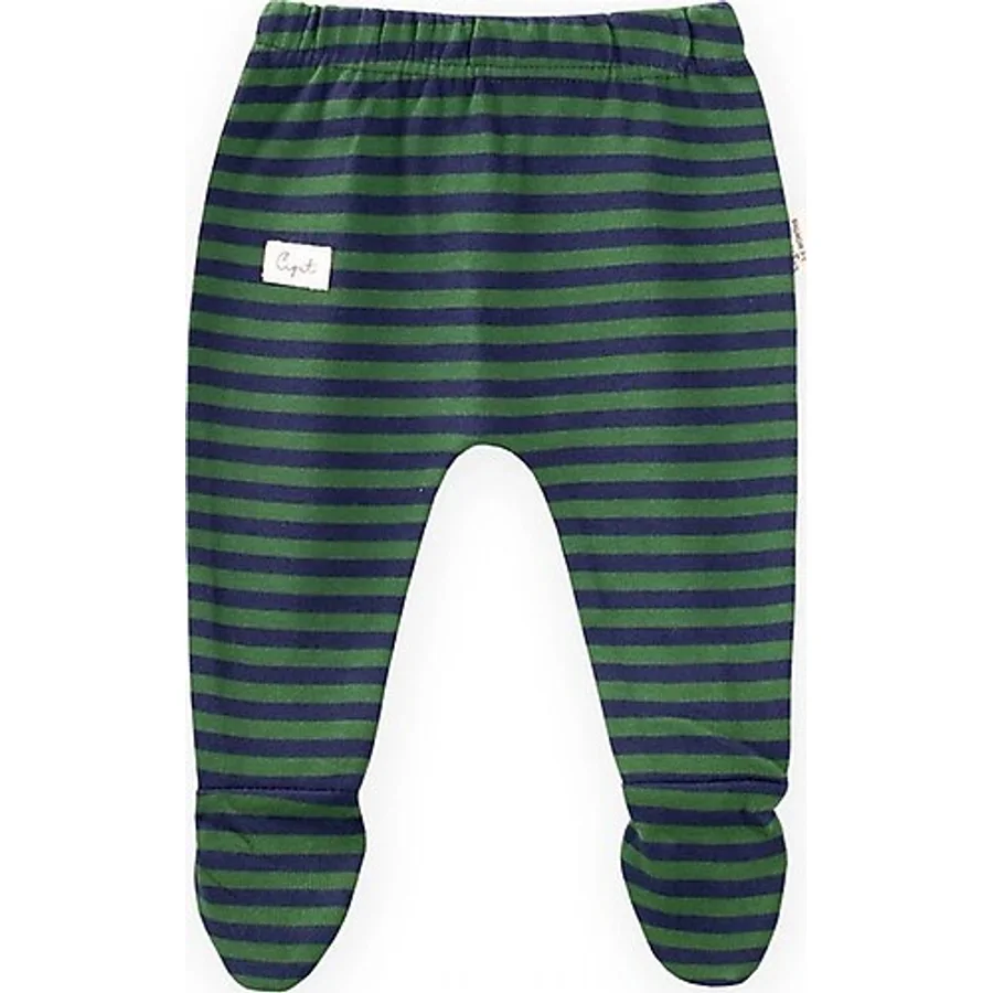 Cigit Ayaklı Bebe Pantolon 0-6 Ay Haki Lacivert Çizgili