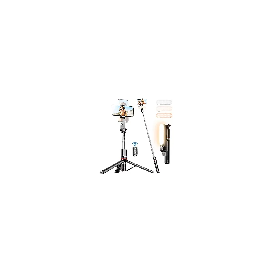 Çıkarılabilir Dolgu Işıklı Sabit Selfie Çubuğu Tripod, iPhone, Samsung, Huawei, Sony ve Diğer Akıllı Telefonlar için Kablosuz Uzaktan Kumandalı 360 ° Dönebilen Genişletilebilir Cep Telefonu Tripodu