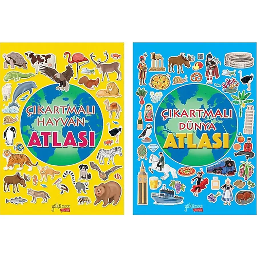 Çıkartmalı Hayvan Atlası + Çıkartmalı Dünya Atlası 2 Kitap Set