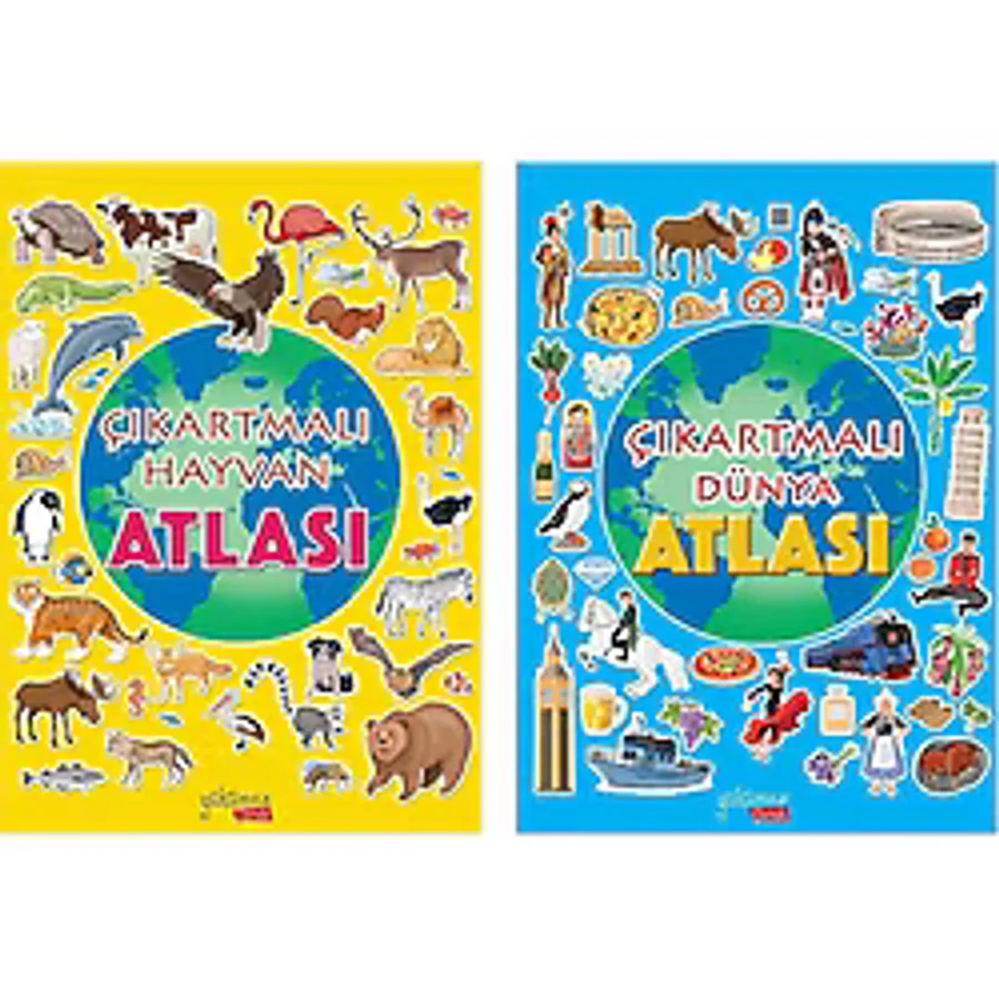 Çıkartmalı Hayvan Atlası + Çıkartmalı Dünya Atlası 2 Kitap Set