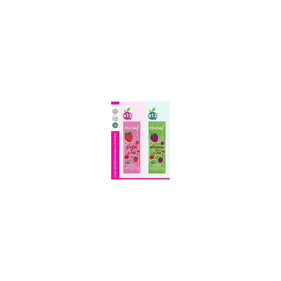 Çilek + Böğürtlen Karma Meyve Bar Vegan, Doğal ve Glutensiz Sağlıklı Atıştırmalık 20g x 24 Adet