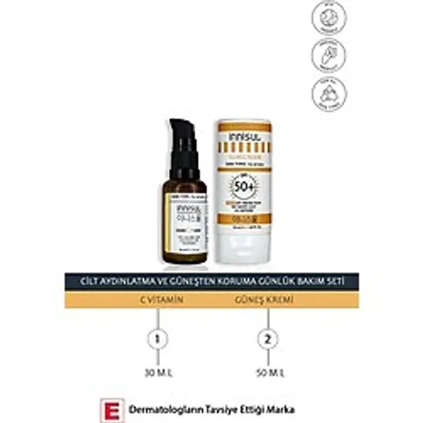 Cilt Aydınlatma Ve Güneşten Koruma Günlük Bakım Seti: 15% C Vitamini Serum Ve Arbutin Ile Güneş Krem