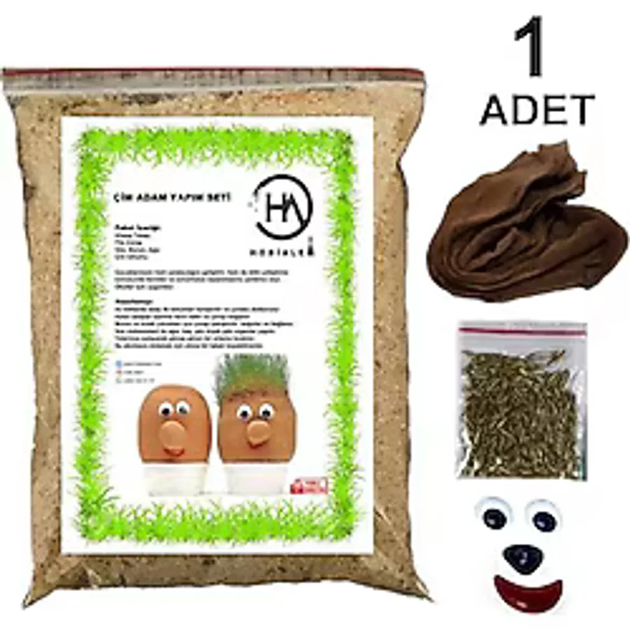 Çim Adam Yapım Seti. 1 Adet. Çimlendirme Deneyi. İş Eğitim Seti.