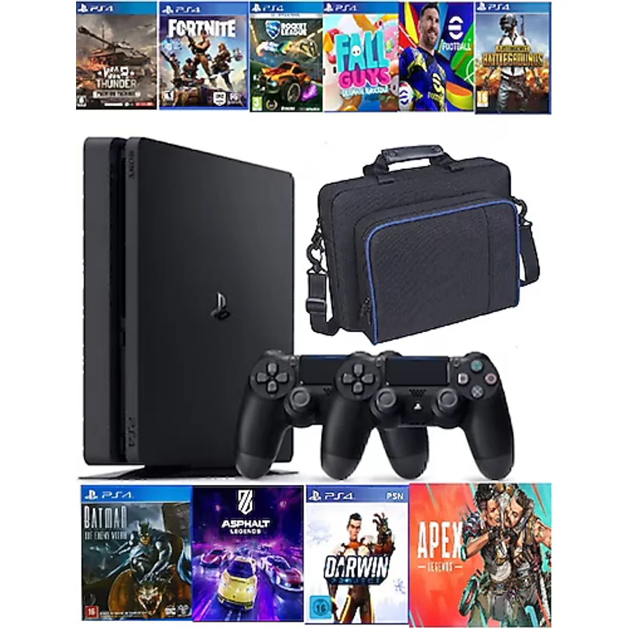Çınar Bilişim Dünyası Ps4 500 Gb Slim Kasa 10 Oyunlu 2 Adet V2 + Taşıma Çantası Kol Ürün 12 Ay Garanti