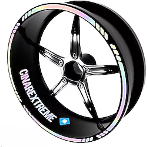 Çınar Extreme Hypnotic Gökkuşağı Hologram Efektli 4 Parçalı Kesikli Motosiklet Jant Şeridi Sticker