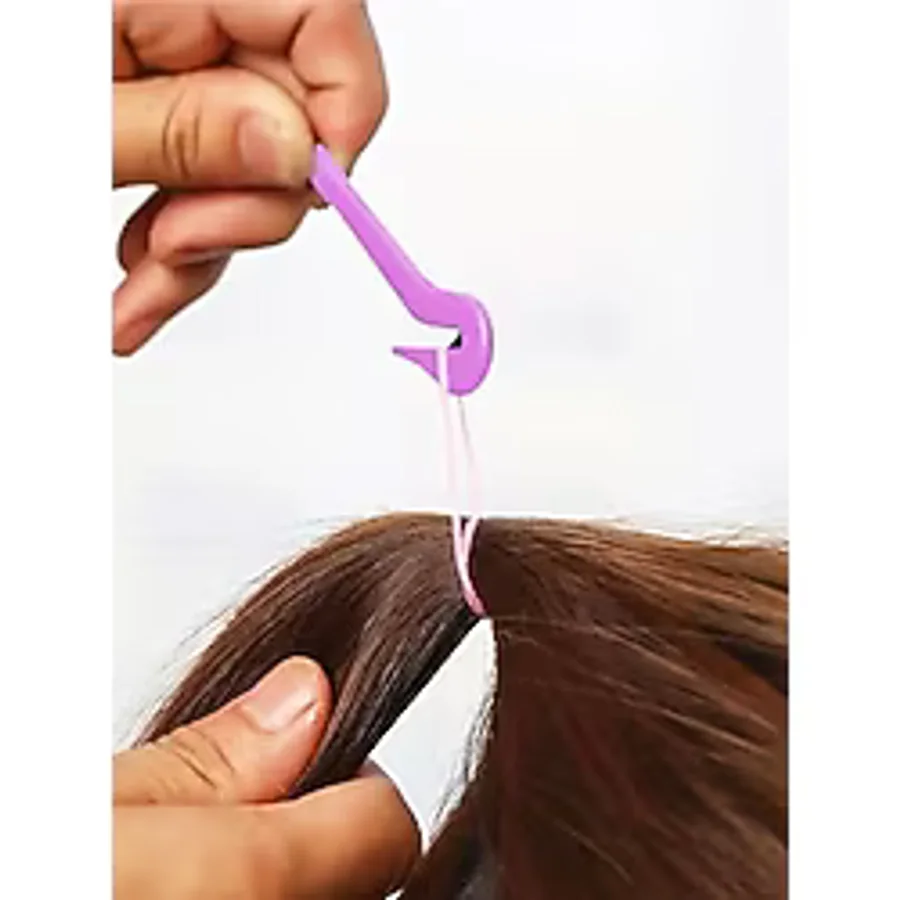 Cinderella Accessories 2'li Saç Örgü Lastiği Kesici Pembe Mor Renkli - Zarar Vermeyen Lastikli Saç Tokası Kesme Aparatı