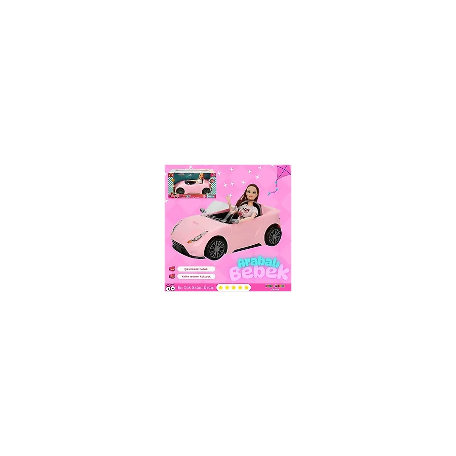Cindy Doll Bebekli Arabası Pembe - Oyuncak Arabalı Bebek - Barbie Arabası - Bebekli Barbie Arabası
