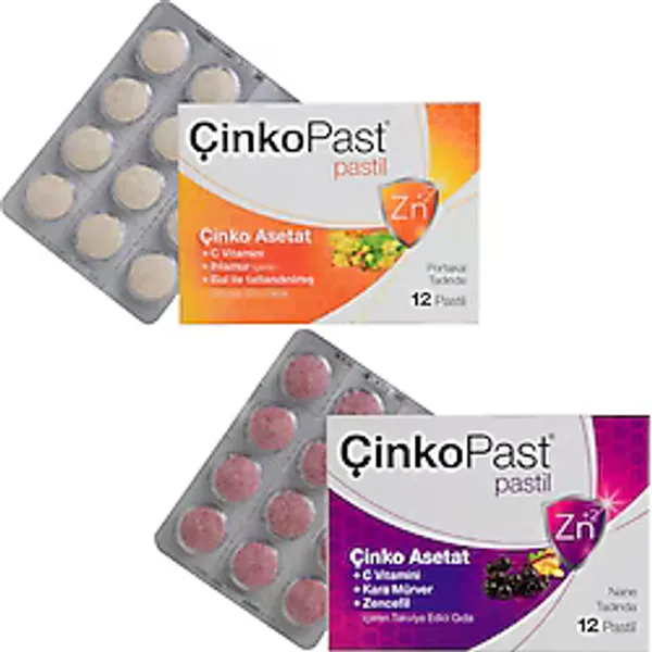 Çinkopast Ihlamur & Bal Ve Zencefil & Karamürver Iyonize Çinko Asetat Pastil 2'Li Set 24 Adet