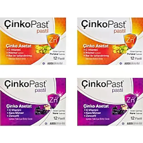 Çinkopast Ihlamur & Bal ve Zencefil & Karamürver Iyonize Çinko Asetat Pastil 4'lü Set 48 Adet