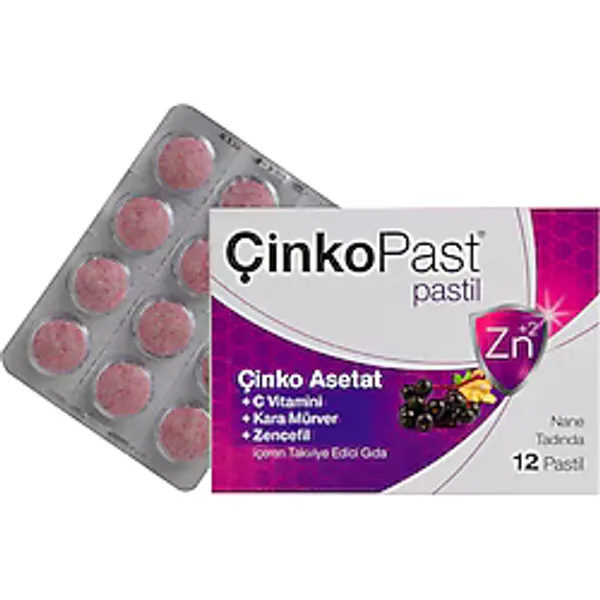 Çinkopast Nane Zencefil Kara Mürver Pastil 12'Li Çinko Asetat İçeren Aile Kullanımına Uygun