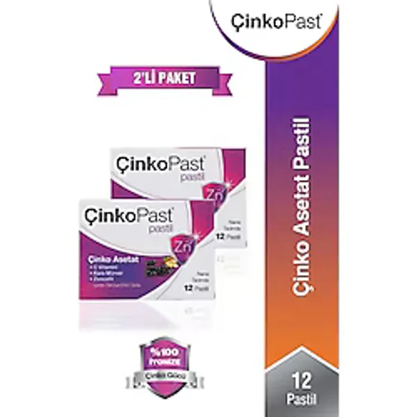 Çinkopast Zencefil & Karamürver Çinko Asetat Pastil 2'li Set 24 Adet