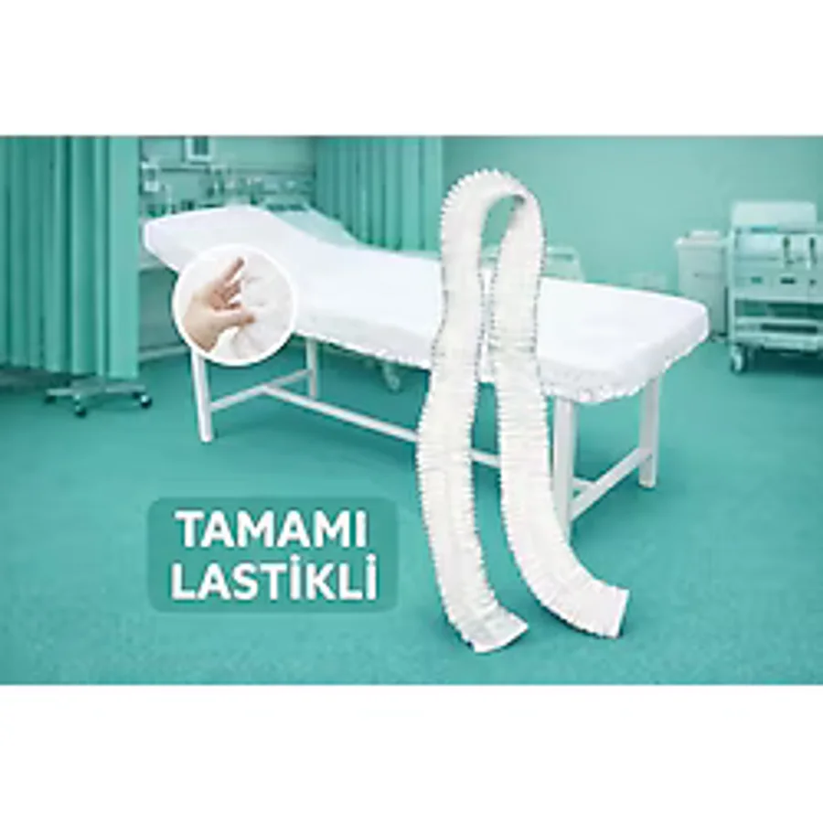 CİNTOS Cintos Sedye Örtüsü 10 gr 50 Adet Tamamı Çift Lastikli Beyaz 80X250 cm