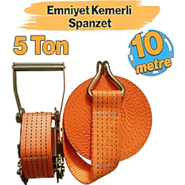 Cırcırlı Gırgır Spanzet Yük Gerdirme Halatı Eşya Sabitleme Sapan 5 Ton 10 Metre Emniyet Kemerli