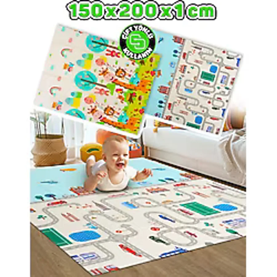 Circle Toys Neşeli Zürafa + Taşıtlar , Katlanabilir Çocuk Oyun Halısı - 150X200X1 cm - Taşıma Çantası Yanında - 150 x 200 x 1 cm - Renkli