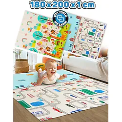 Circle Toys Neşeli Zürafa + Taşıtlar , Katlanabilir Çocuk Oyun Halısı - Ekstra Large - 180X200X1 cm - Taşıma Çantası Yanında - 180 x 200 x 1 cm - Renkli