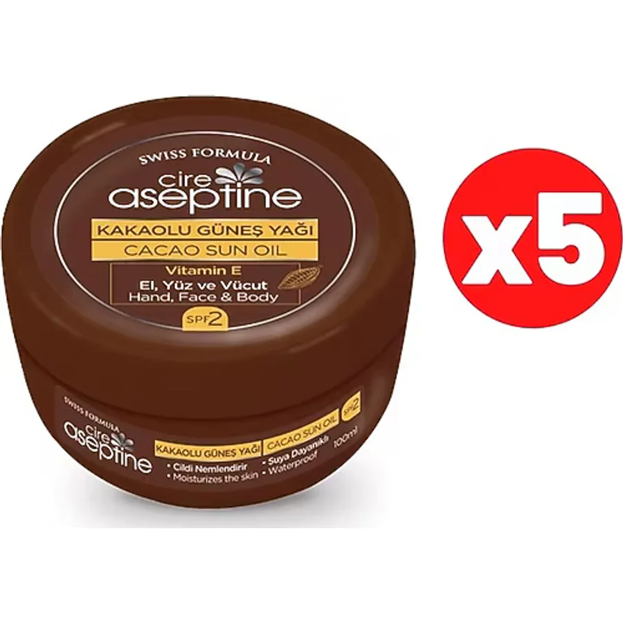 Cire Aseptine Kakaolu Güneş Yağı 100 Ml . .Spf 2 E Vitaminli.5 Li Paket.5x100 Ml..Aile Boyu Koruma..