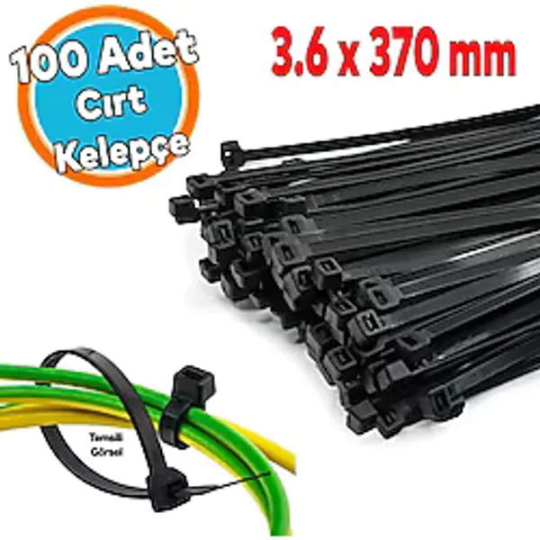 Cırt Kelepçe 3,6X370 mm Plastik 100 Adet Siyah Renk Zip Kablo Bağı Çok Amaçlı Bağlama Uzun