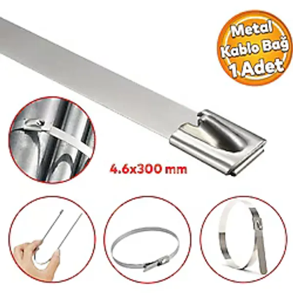Cırt Kelepçe Metal Paslanmaz Çelik Kablo Zip Bağı Çok Amaçlı Bağlama 4.6x300 1 Adet