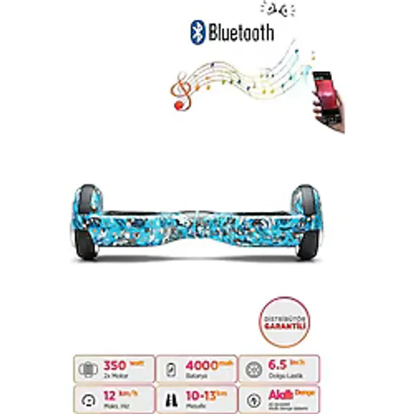 Citymate Hoverboard 6.5 inch Elektrikli Kaykay Scooter Bluetooth Hoparlörlü D03 mavi-kuru-kafa-grafity