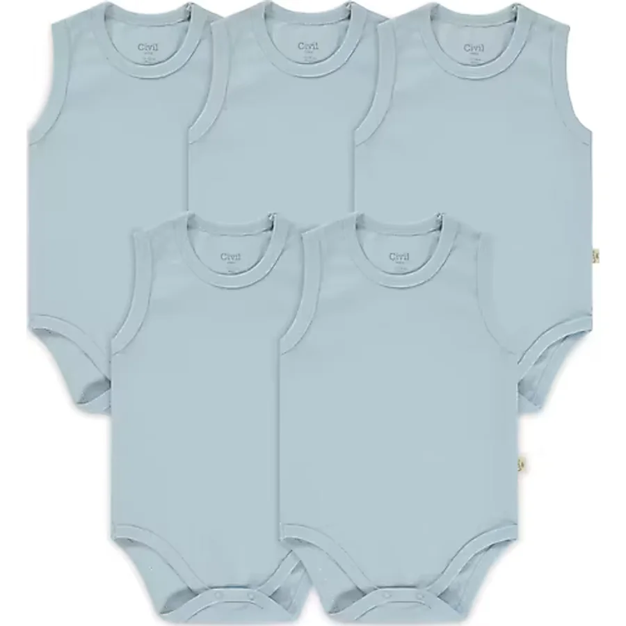Civil Baby Bebek 5'li Çıtçıtlı Badi 1-3 Yaş Mavi Mavi