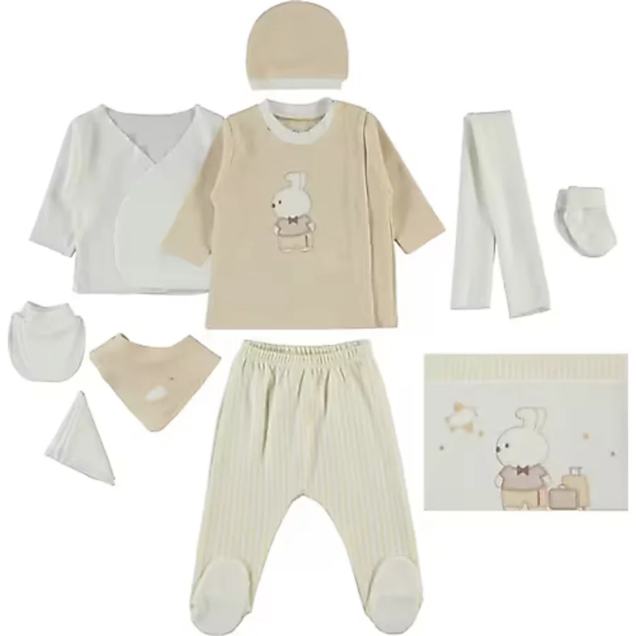 Civil Baby Papyonlu Ayıcık Nakışlı Zıbın Setleri - Bej0-1 Ay