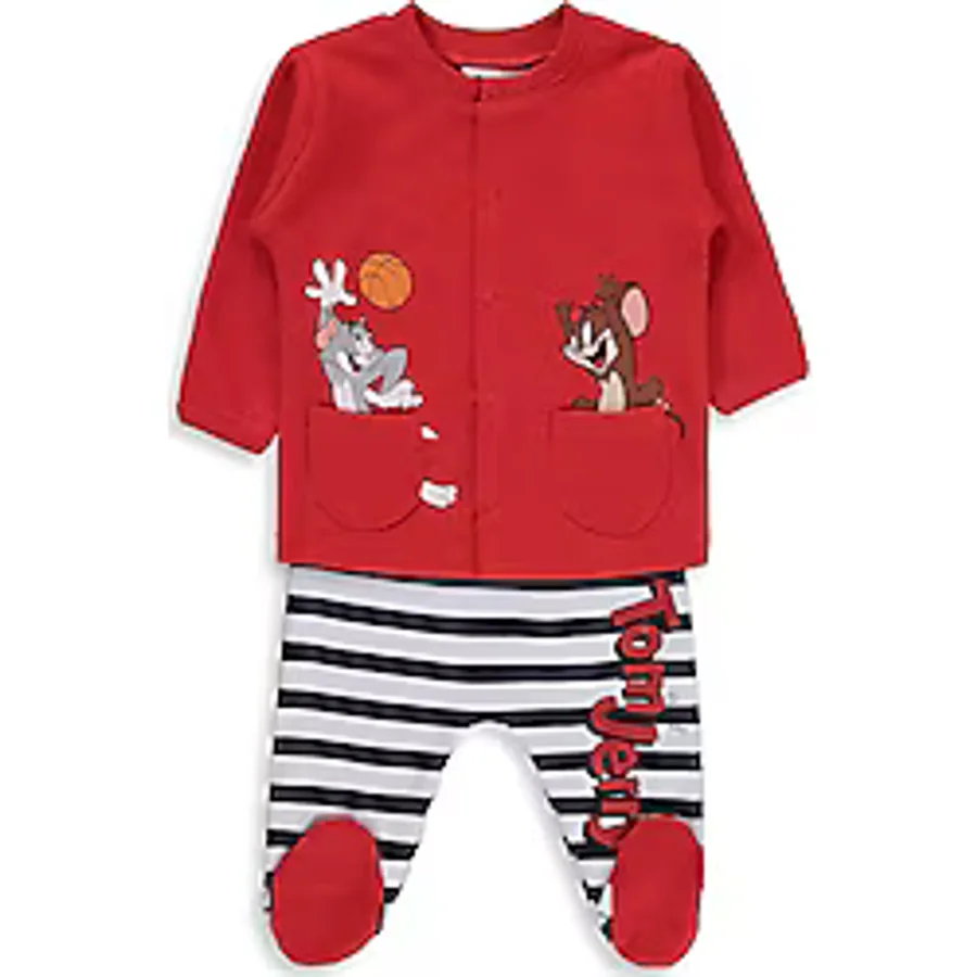 Civil Baby Tom and Jerry Baskılı 1-9 Ay Pijama Takımı - Kırmızı