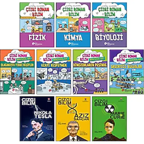Çizgi Roman Bilim Maceralar Şaşırtıcı Buluşlar Olağanüstü Tıbbi Keşifler Dinozorların Peşinde Uzayı Keşfetmek Çocuklar için STEM Steam Bilim Kitapları