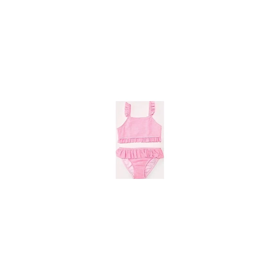 Çizgili fırfırlı kız çocuk bikini takım