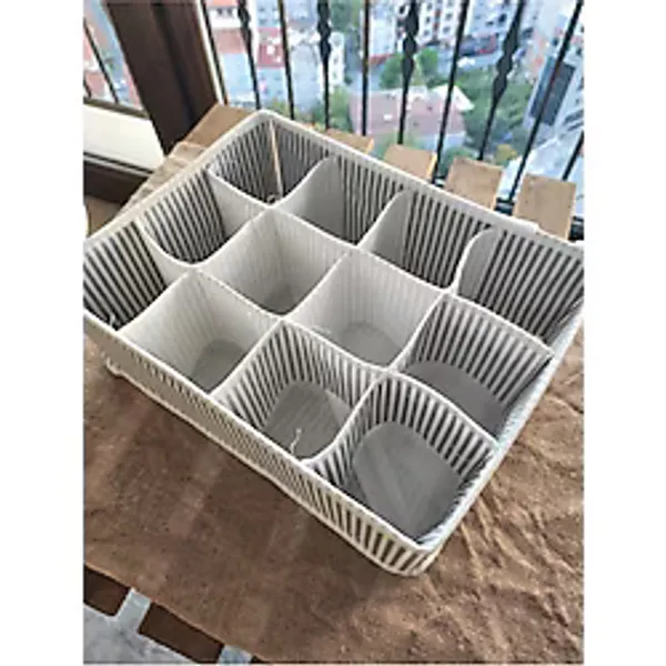 Çizgili Kumaş Organizer 12 Bölmeli Çekmece Içi Düzenleyici- Çizgili