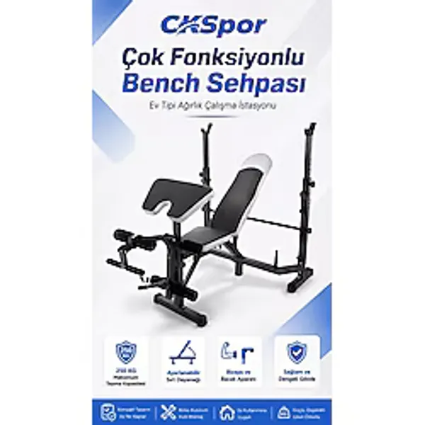 CK Spor CKSpor Luxury Çok Fonksiyonlu Bench Sehpası Biceps ve Bacak Aparatlı Ağırlık Çalışma İstasyonu