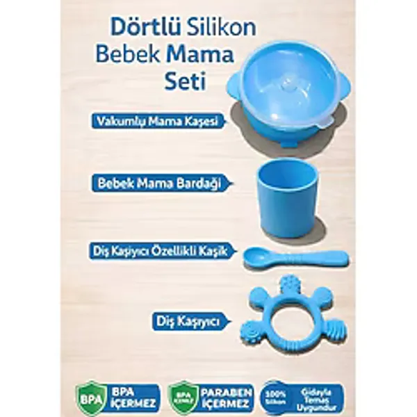 CKM silikon 4lü silikon mama seti- vakumlu mama kasesi kaşığı bardak ve diş kaşıyıcı set