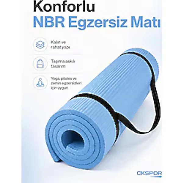 Ckspor 15 Mm Kaymaz Nbr Pilates Matı Taşıma Askılı Yoga Veegzerisiz Minderi Mavi
