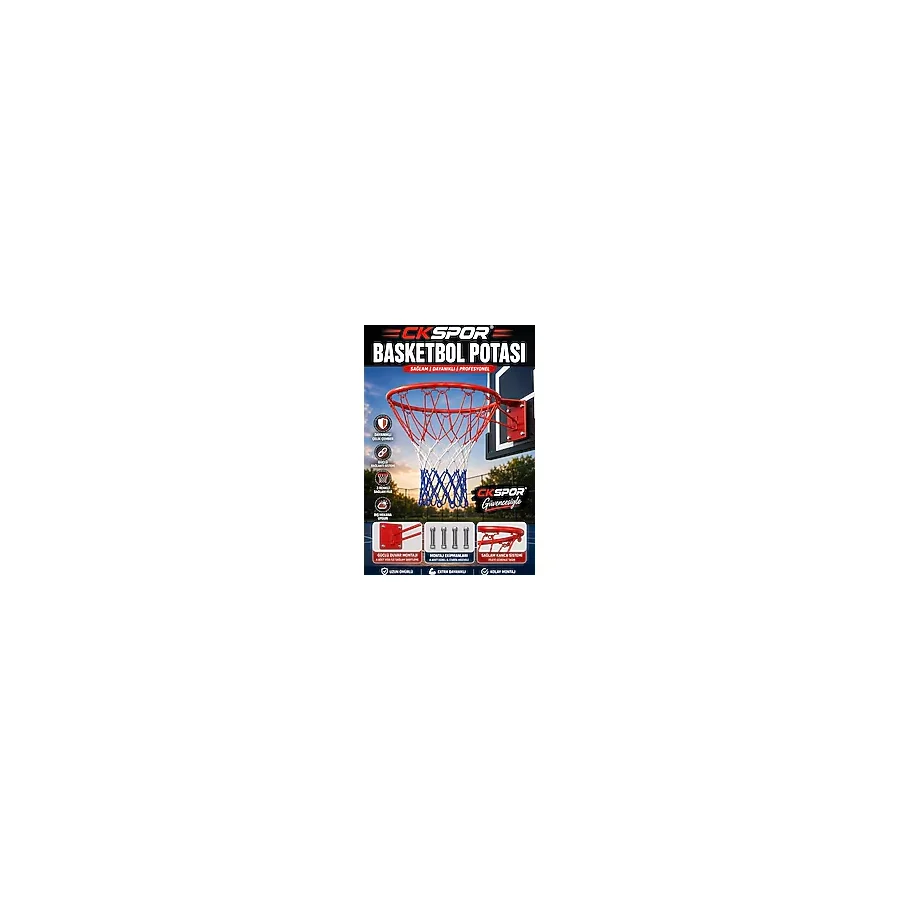 CKSpor Basketbol Potası ve Filesi 45 Cm Çember Çapı Duvara Monte Basketbol Çemberi