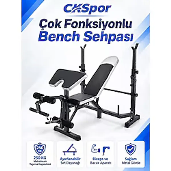 CKSpor Çok Fonksiyonlu Bench Press Sehpası Biceps ve Bacak Aparatlı Ağırlık Çalışma Istasyonu
