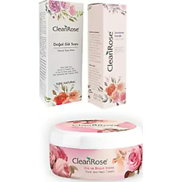 Clean Rose Doğal Gül Suyu 250 ml +Temizleme Köpüğü 200 ml + Yüz ve Boyun Kremi 125 ml