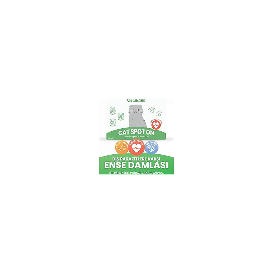 Cleanimal Kedi Dış Parazit Ense Deri Damlası Bit, Pire ve Kene Karşıtı Doğal Koruma Damlası 5x1 ml