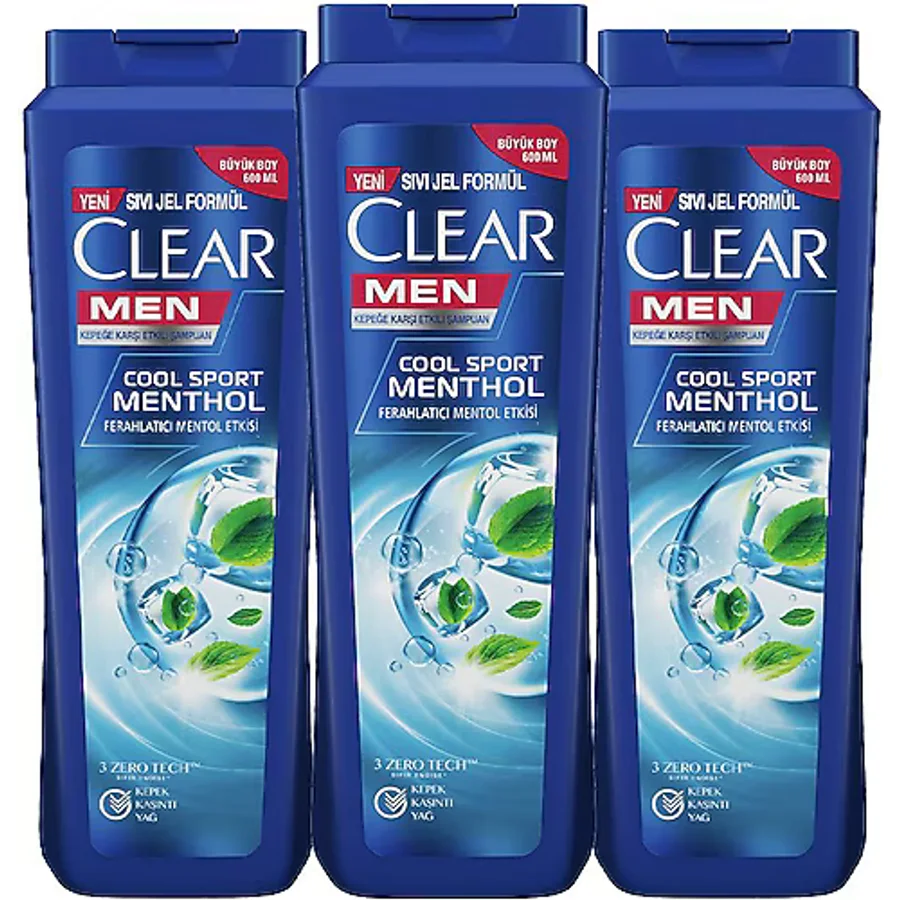 Clear Men Cool Sport Menthol 600 ml 3 Adet Kepek Şampuanı
