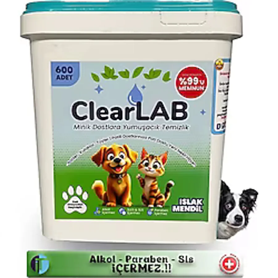 ClearLab - Evcil Hayvan Islak Mendili / Havlusu - Parfümsüz & Alkolsüz & 600'lü Kova Islak Mendil