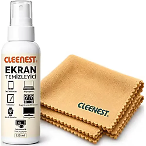 Cleenest 230 GSM Temizleme Bezi 30x30 cm + 125 ml Ekran Temizleyici Seti - TV, OLED, QLED, Monitör, Laptop, Tablet ve Telefon