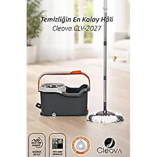 Cleova Cleanmate S2 Pedallı Mop Temizlik Seti Tekerlekli Kova Çıkarılabilir Çelik Sepet