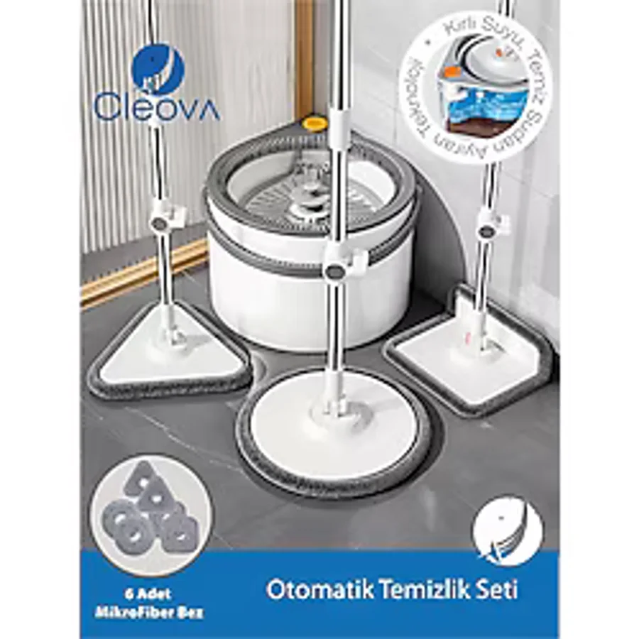 Cleova Otomatik Mop ve Temizlik Seti + 3 Başlıklı Paspas Mop