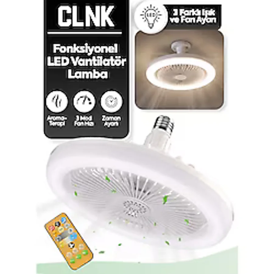 CLNK Pervaneli 3 Kademeli Led Lambalı Fan Tavan Vantilatörü Işık Ve Hız Ayarı Kumandalı Tavan Fan